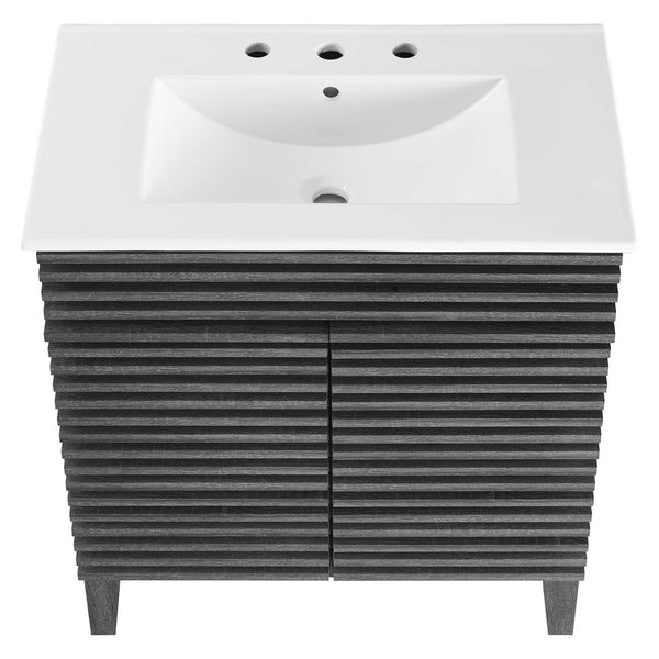 Modway Furniture Render 30" Bathroom Vanity Cabinet - Mid-Century Modern Design with Curved Basin & Soft-Close Doors Charcaol White EEI-5422-CHA-WHI