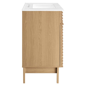 Modway Furniture Render 30" Bathroom Vanity Cabinet - Mid-Century Modern Design with Curved Basin & Soft-Close Doors Oak White EEI-5422-OAK-WHI