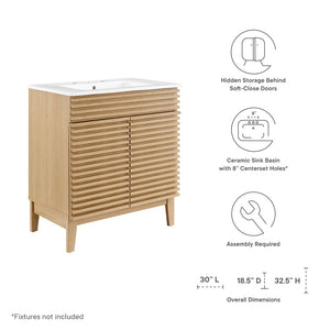 Modway Furniture Render 30" Bathroom Vanity Cabinet - Mid-Century Modern Design with Curved Basin & Soft-Close Doors Oak White EEI-5422-OAK-WHI