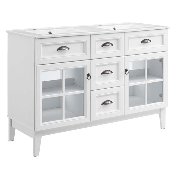 Modway Furniture Isle 48" Double Bathroom Vanity Cabinet - Coastal-Contemporary Design with Dual Sinks & Storage Solutions EEI-5428-WHI-WHI