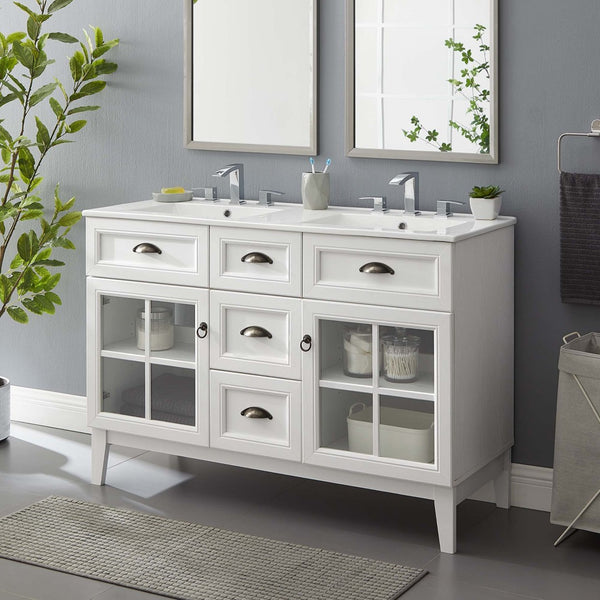 Modway Furniture Isle 48" Double Bathroom Vanity Cabinet - Coastal-Contemporary Design with Dual Sinks & Storage Solutions EEI-5428-WHI-WHI