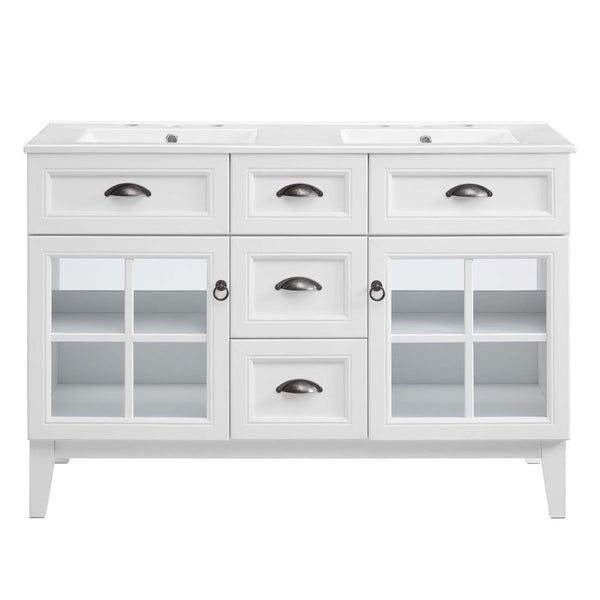 Modway Furniture Isle 48" Double Bathroom Vanity Cabinet - Coastal-Contemporary Design with Dual Sinks & Storage Solutions EEI-5428-WHI-WHI