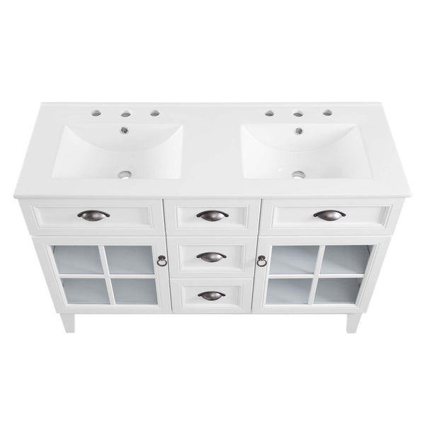 Modway Furniture Isle 48" Double Bathroom Vanity Cabinet - Coastal-Contemporary Design with Dual Sinks & Storage Solutions EEI-5428-WHI-WHI