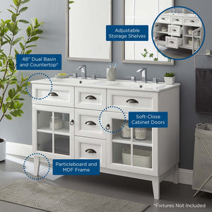 Modway Furniture Isle 48" Double Bathroom Vanity Cabinet - Coastal-Contemporary Design with Dual Sinks & Storage Solutions EEI-5428-WHI-WHI