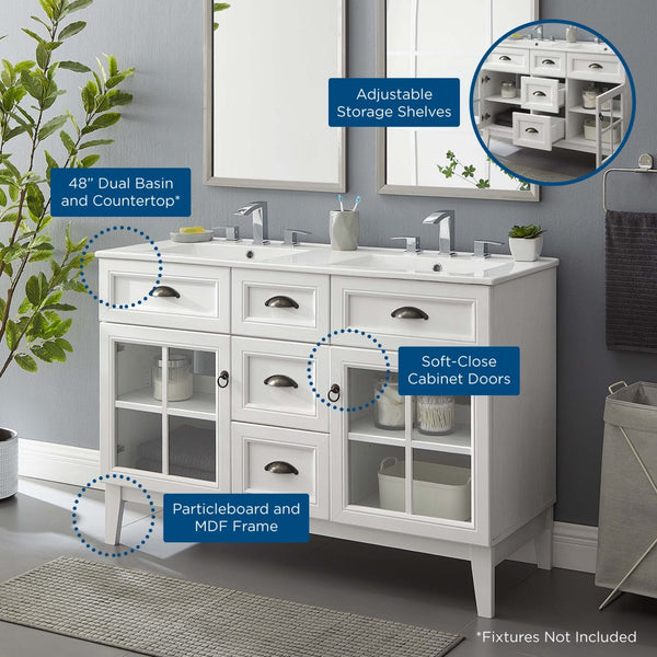 Modway Furniture Isle 48" Double Bathroom Vanity Cabinet - Coastal-Contemporary Design with Dual Sinks & Storage Solutions EEI-5428-WHI-WHI