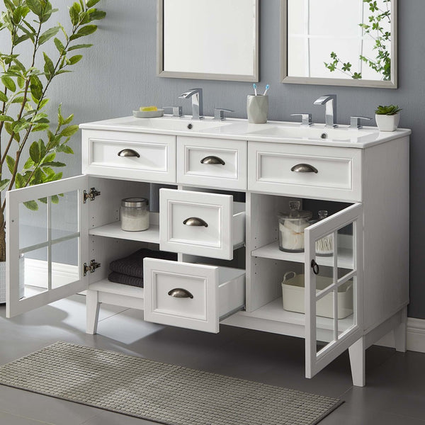 Modway Furniture Isle 48" Double Bathroom Vanity Cabinet - Coastal-Contemporary Design with Dual Sinks & Storage Solutions EEI-5428-WHI-WHI