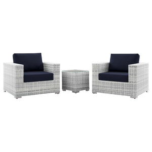 Modway Furniture Convene 3-Piece Outdoor Patio Set - Durable Modular Design for Stylish Comfort and Versatile Gatherings Light Gray Navy EEI-5444-LGR-NAV