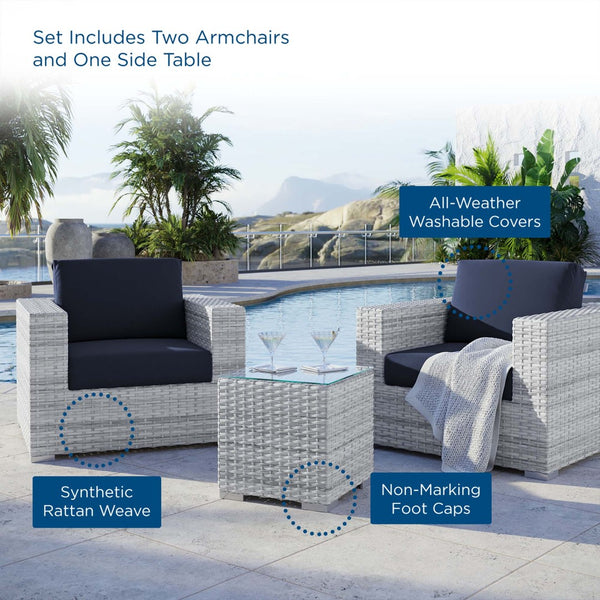 Modway Furniture Convene 3-Piece Outdoor Patio Set - Durable Modular Design for Stylish Comfort and Versatile Gatherings Light Gray Navy EEI-5444-LGR-NAV