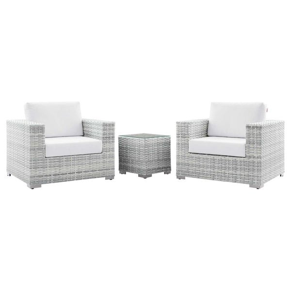 Modway Furniture Convene 3-Piece Outdoor Patio Set - Durable Modular Design for Stylish Comfort and Versatile Gatherings Light Gray White EEI-5444-LGR-WHI