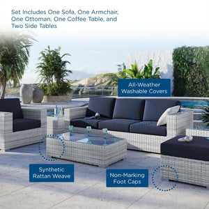 Modway Furniture Convene 6-Piece Outdoor Patio Set - Modular Light Gray & Navy Furniture for Stylish Entertaining EEI-5449-LGR-NAV