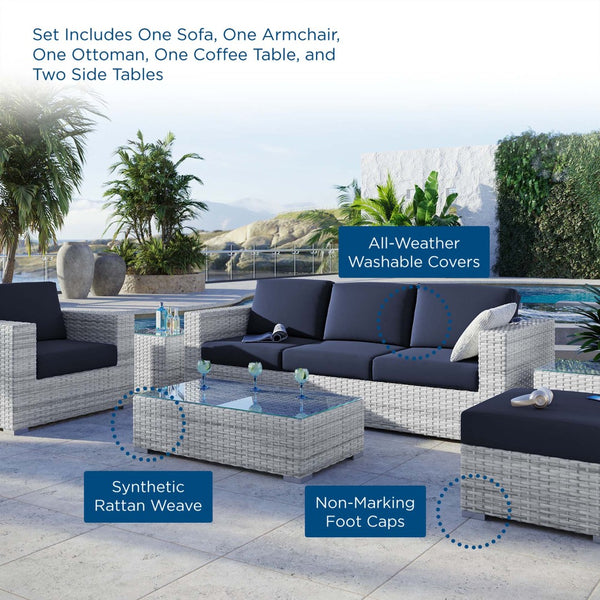 Modway Furniture Convene 6-Piece Outdoor Patio Set - Modular Light Gray & Navy Furniture for Stylish Entertaining EEI-5449-LGR-NAV