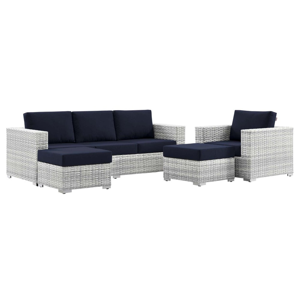 Modway Furniture Convene 4-Piece Modular Outdoor Patio Set - Stylish Light Gray with Navy Cushions for All-Weather Comfort EEI-5451-LGR-NAV