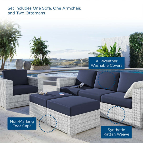 Modway Furniture Convene 4-Piece Modular Outdoor Patio Set - Stylish Light Gray with Navy Cushions for All-Weather Comfort EEI-5451-LGR-NAV