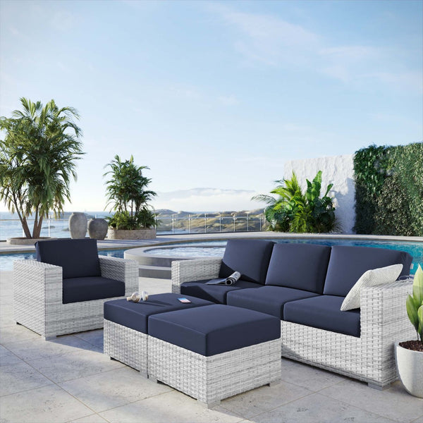 Modway Furniture Convene 4-Piece Modular Outdoor Patio Set - Stylish Light Gray with Navy Cushions for All-Weather Comfort EEI-5451-LGR-NAV