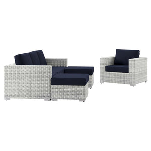 Modway Furniture Convene 4-Piece Modular Outdoor Patio Set - Stylish Light Gray with Navy Cushions for All-Weather Comfort EEI-5451-LGR-NAV