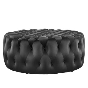 Modway Furniture Amour Tufted Button Large Round Velvet Ottoman – Plush Seating, Stylish Accent for Any Room Black EEI-5469-BLK