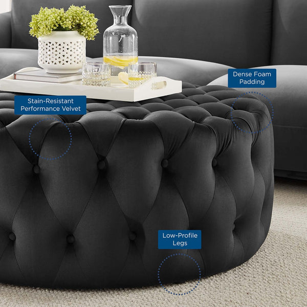Modway Furniture Amour Tufted Button Large Round Velvet Ottoman – Plush Seating, Stylish Accent for Any Room Black EEI-5469-BLK