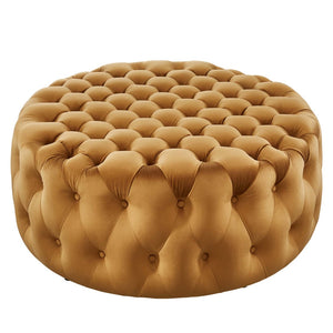 Modway Furniture Amour Tufted Button Large Round Velvet Ottoman – Plush Seating, Stylish Accent for Any Room Cognac EEI-5469-COG