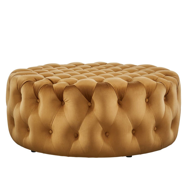 Modway Furniture Amour Tufted Button Large Round Velvet Ottoman – Plush Seating, Stylish Accent for Any Room Cognac EEI-5469-COG
