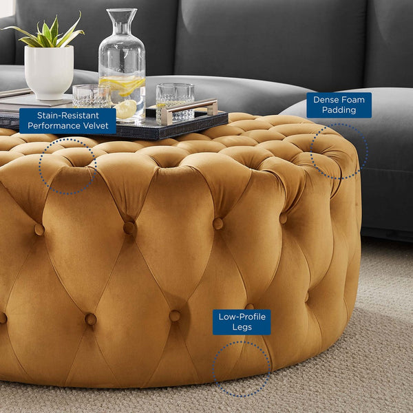 Modway Furniture Amour Tufted Button Large Round Velvet Ottoman – Plush Seating, Stylish Accent for Any Room Cognac EEI-5469-COG