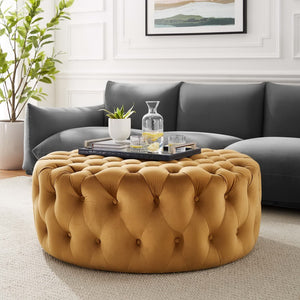 Modway Furniture Amour Tufted Button Large Round Velvet Ottoman – Plush Seating, Stylish Accent for Any Room Cognac EEI-5469-COG