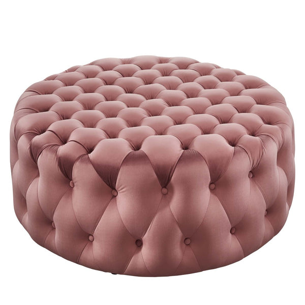 Modway Furniture Amour Tufted Button Large Round Velvet Ottoman – Plush Seating, Stylish Accent for Any Room Dusty Rose EEI-5469-DUS