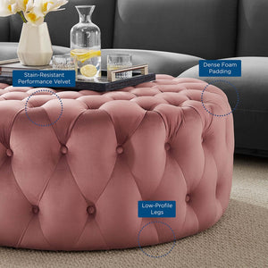 Modway Furniture Amour Tufted Button Large Round Velvet Ottoman – Plush Seating, Stylish Accent for Any Room Dusty Rose EEI-5469-DUS