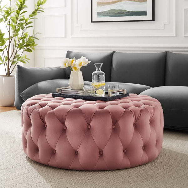 Modway Furniture Amour Tufted Button Large Round Velvet Ottoman – Plush Seating, Stylish Accent for Any Room Dusty Rose EEI-5469-DUS