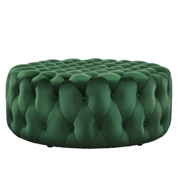 Modway Furniture Amour Tufted Button Large Round Velvet Ottoman – Plush Seating, Stylish Accent for Any Room Emerald EEI-5469-EME