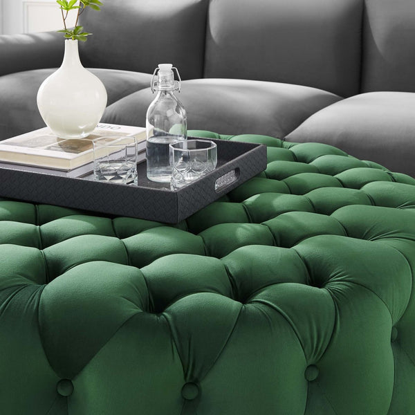 Modway Furniture Amour Tufted Button Large Round Velvet Ottoman – Plush Seating, Stylish Accent for Any Room Emerald EEI-5469-EME