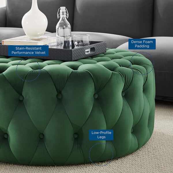 Modway Furniture Amour Tufted Button Large Round Velvet Ottoman – Plush Seating, Stylish Accent for Any Room Emerald EEI-5469-EME