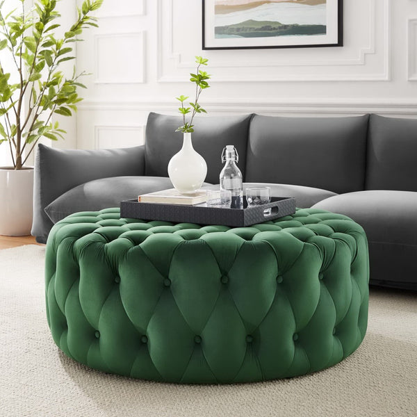 Modway Furniture Amour Tufted Button Large Round Velvet Ottoman – Plush Seating, Stylish Accent for Any Room Emerald EEI-5469-EME