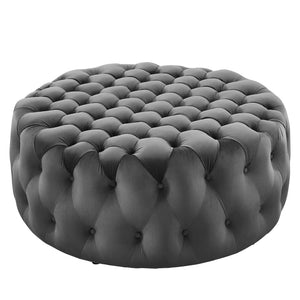 Modway Furniture Amour Tufted Button Large Round Velvet Ottoman – Plush Seating, Stylish Accent for Any Room Gray EEI-5469-GRY