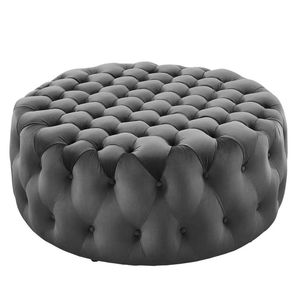 Modway Furniture Amour Tufted Button Large Round Velvet Ottoman – Plush Seating, Stylish Accent for Any Room Gray EEI-5469-GRY