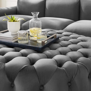 Modway Furniture Amour Tufted Button Large Round Velvet Ottoman – Plush Seating, Stylish Accent for Any Room Gray EEI-5469-GRY