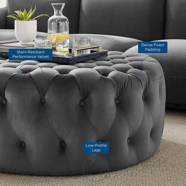 Modway Furniture Amour Tufted Button Large Round Velvet Ottoman – Plush Seating, Stylish Accent for Any Room Gray EEI-5469-GRY