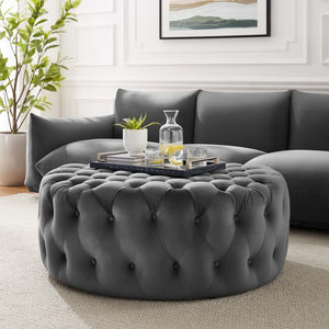Modway Furniture Amour Tufted Button Large Round Velvet Ottoman – Plush Seating, Stylish Accent for Any Room Gray EEI-5469-GRY