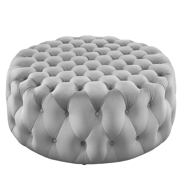 Modway Furniture Amour Tufted Button Large Round Velvet Ottoman – Plush Seating, Stylish Accent for Any Room Light Gray EEI-5469-LGR