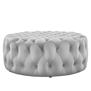 Modway Furniture Amour Tufted Button Large Round Velvet Ottoman – Plush Seating, Stylish Accent for Any Room Light Gray EEI-5469-LGR