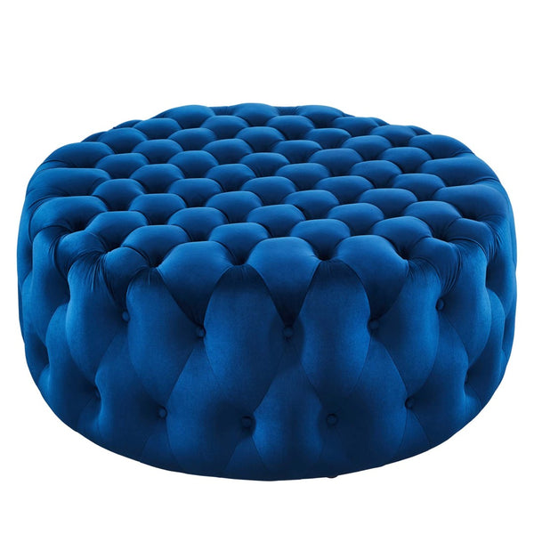 Modway Furniture Amour Tufted Button Large Round Velvet Ottoman – Plush Seating, Stylish Accent for Any Room Navy EEI-5469-NAV