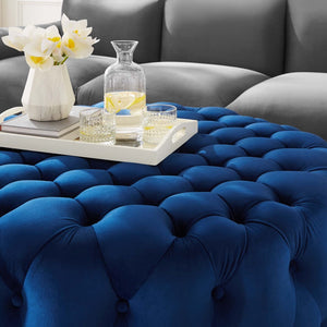 Modway Furniture Amour Tufted Button Large Round Velvet Ottoman – Plush Seating, Stylish Accent for Any Room Navy EEI-5469-NAV