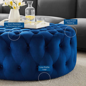 Modway Furniture Amour Tufted Button Large Round Velvet Ottoman – Plush Seating, Stylish Accent for Any Room Navy EEI-5469-NAV