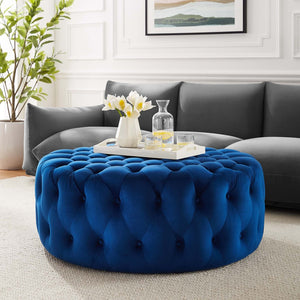 Modway Furniture Amour Tufted Button Large Round Velvet Ottoman – Plush Seating, Stylish Accent for Any Room Navy EEI-5469-NAV