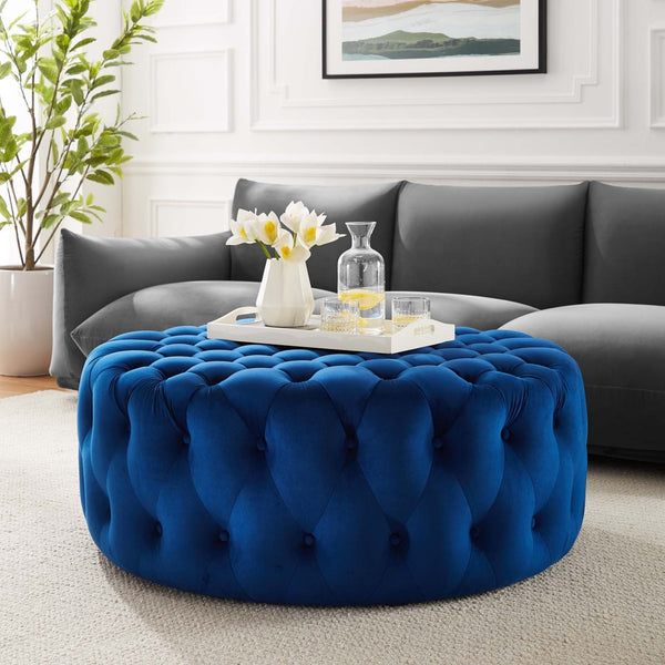 Modway Furniture Amour Tufted Button Large Round Velvet Ottoman – Plush Seating, Stylish Accent for Any Room Navy EEI-5469-NAV