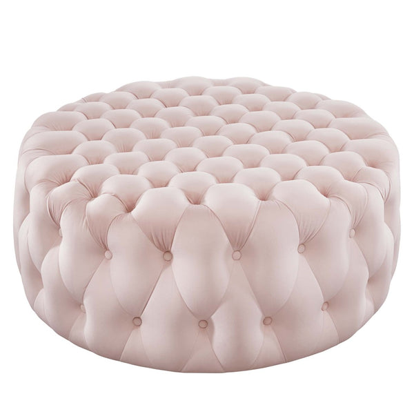 Modway Furniture Amour Tufted Button Large Round Velvet Ottoman – Plush Seating, Stylish Accent for Any Room Pink EEI-5469-PNK