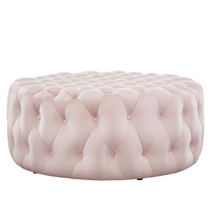 Modway Furniture Amour Tufted Button Large Round Velvet Ottoman – Plush Seating, Stylish Accent for Any Room Pink EEI-5469-PNK