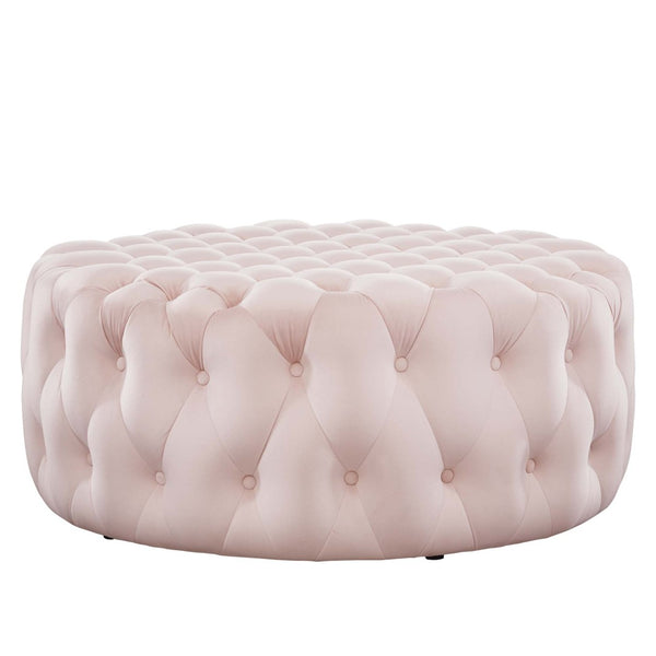 Modway Furniture Amour Tufted Button Large Round Velvet Ottoman – Plush Seating, Stylish Accent for Any Room Pink EEI-5469-PNK