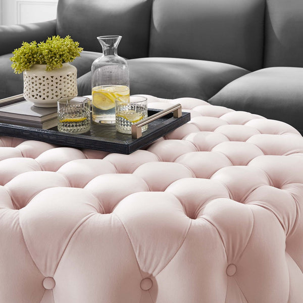 Modway Furniture Amour Tufted Button Large Round Velvet Ottoman – Plush Seating, Stylish Accent for Any Room Pink EEI-5469-PNK