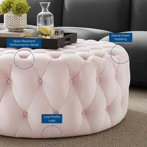 Modway Furniture Amour Tufted Button Large Round Velvet Ottoman – Plush Seating, Stylish Accent for Any Room Pink EEI-5469-PNK