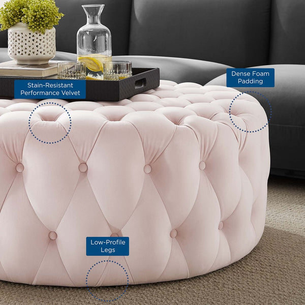 Modway Furniture Amour Tufted Button Large Round Velvet Ottoman – Plush Seating, Stylish Accent for Any Room Pink EEI-5469-PNK